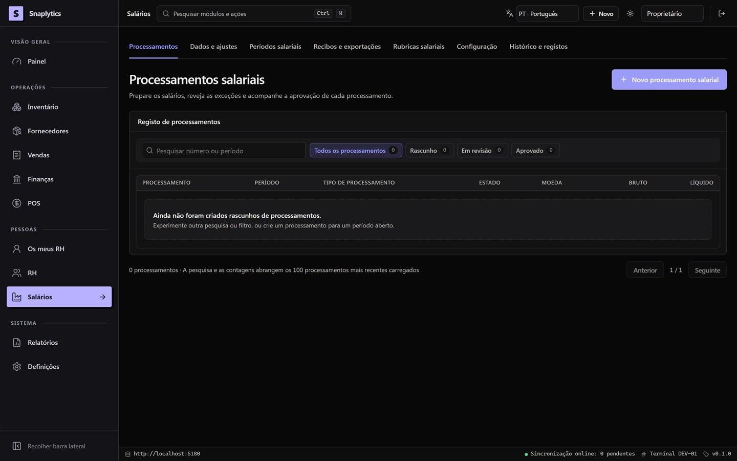 Payroll runs, Portuguese interface