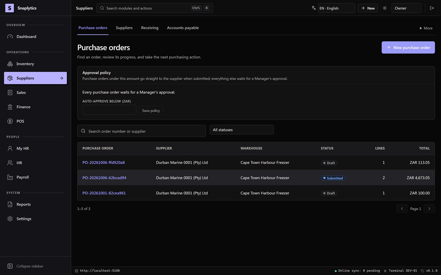 Suppliers and purchasing